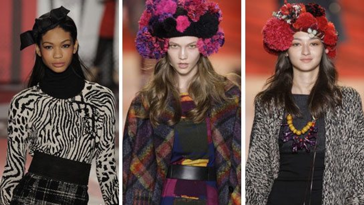 From left: Chanel Iman at DKNY, Karlie Kloss and Bruna Tenorio at Diane von Furstenberg. Photography by Peter Stigter