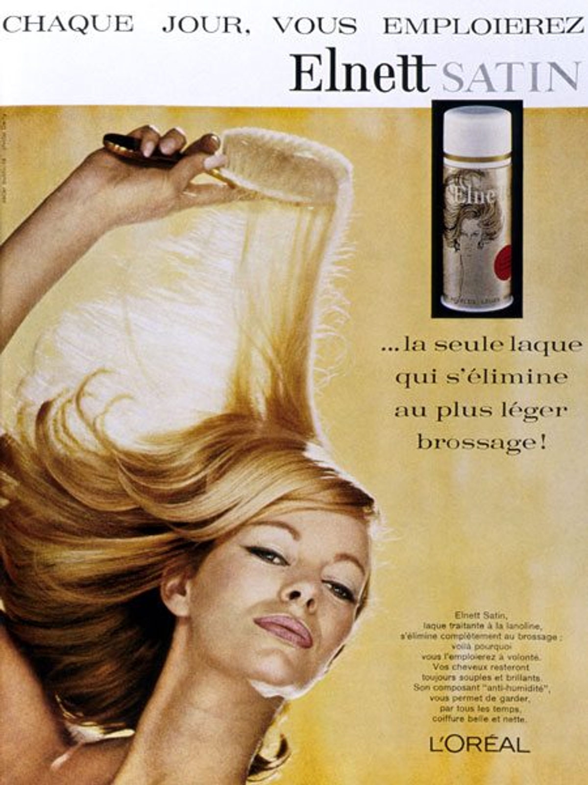 A 1963 ad for Elnett Satin hairspray.