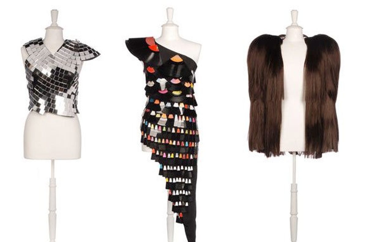 Maison Martin Margiela's disco ball top, record dress and wig blazer.
