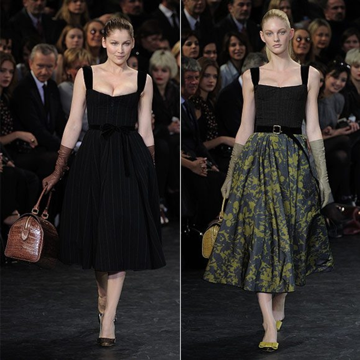 Laetitia Casta (left) opens the Fall 2010 Louis Vuitton show. Photography by Chris Moore/Courtesy of Louis Vuitton