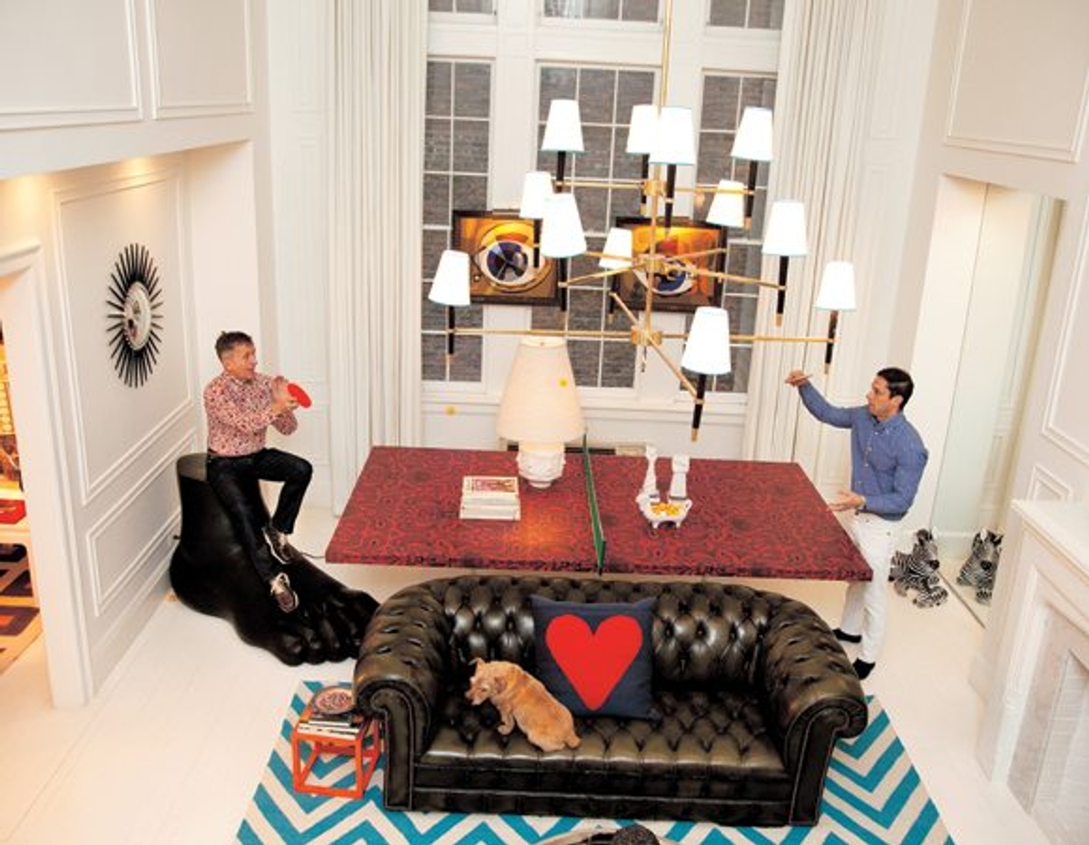 Simon Doonan (left) and Jonathan Adler play ping pong in their home. Image from Todd Selby's new tome, The Selby Is In Your Place