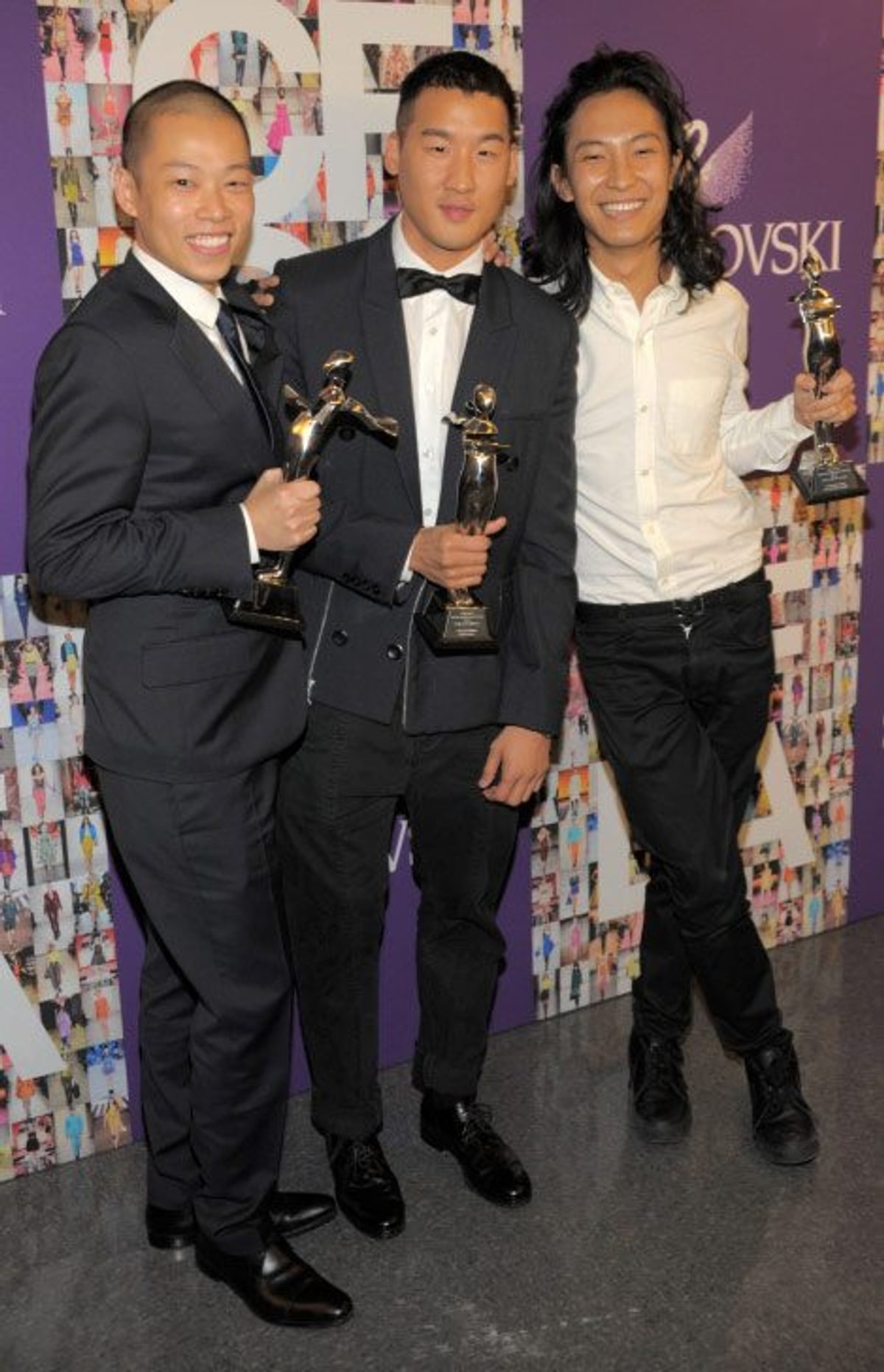 The Swarovski Award winners (from left): Jason Wu, Richard Chai and Alexander Wang. Photo by Kevin Mazur/WireImage/Getty Images