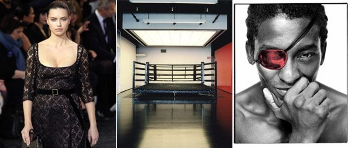From left: Adriana Lima at the Louis Vuitton Fall 2010 show; NYC's Aerospace gym; and Michael Olajide Jr. Runway image by Peter Stigter