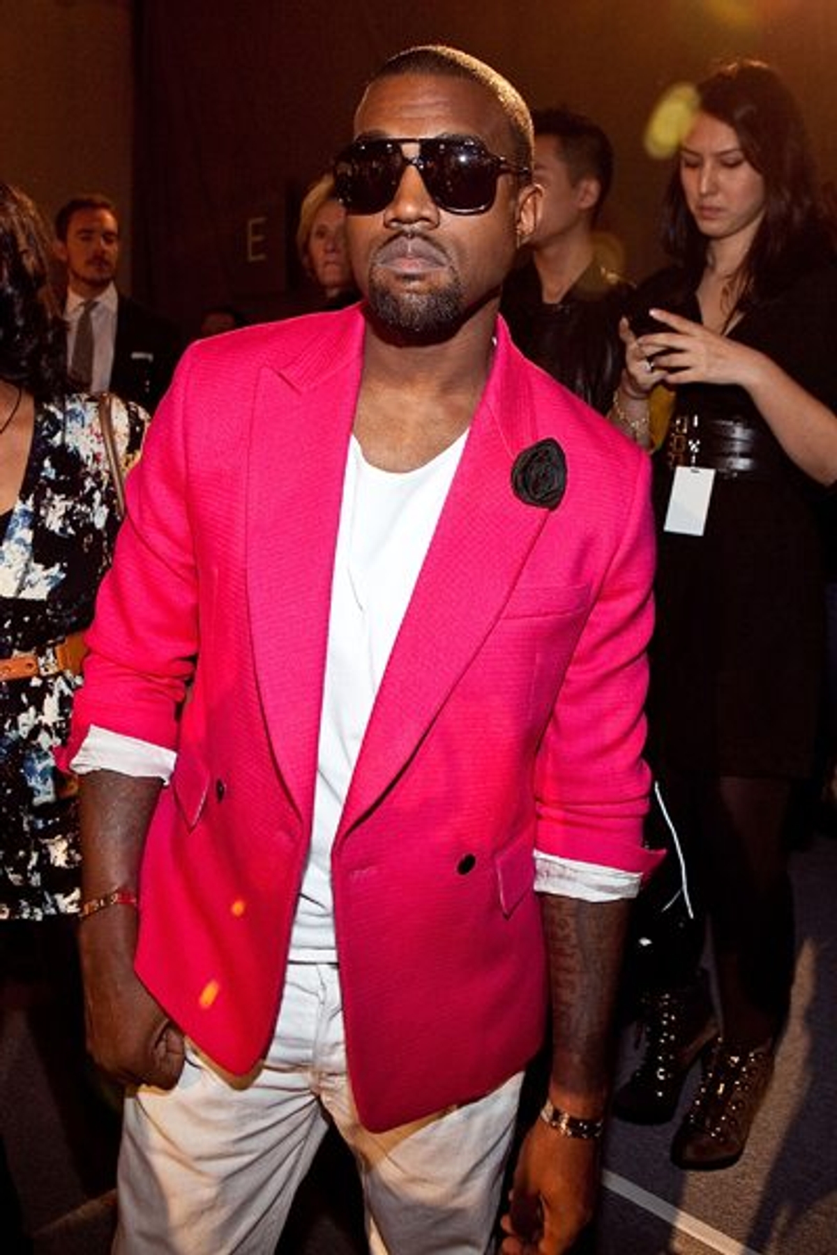 Kanye West's carnation instant breakfast at Tory Burch. Photo by Paul Morigi/WireImage/Getty Images