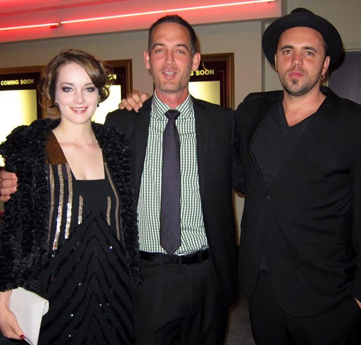 Allie MacDonald, director Michael McGowan and Hawksley Workman at the Calgary premiere of Score: A Hockey Musical. Photography by Doug Wong.