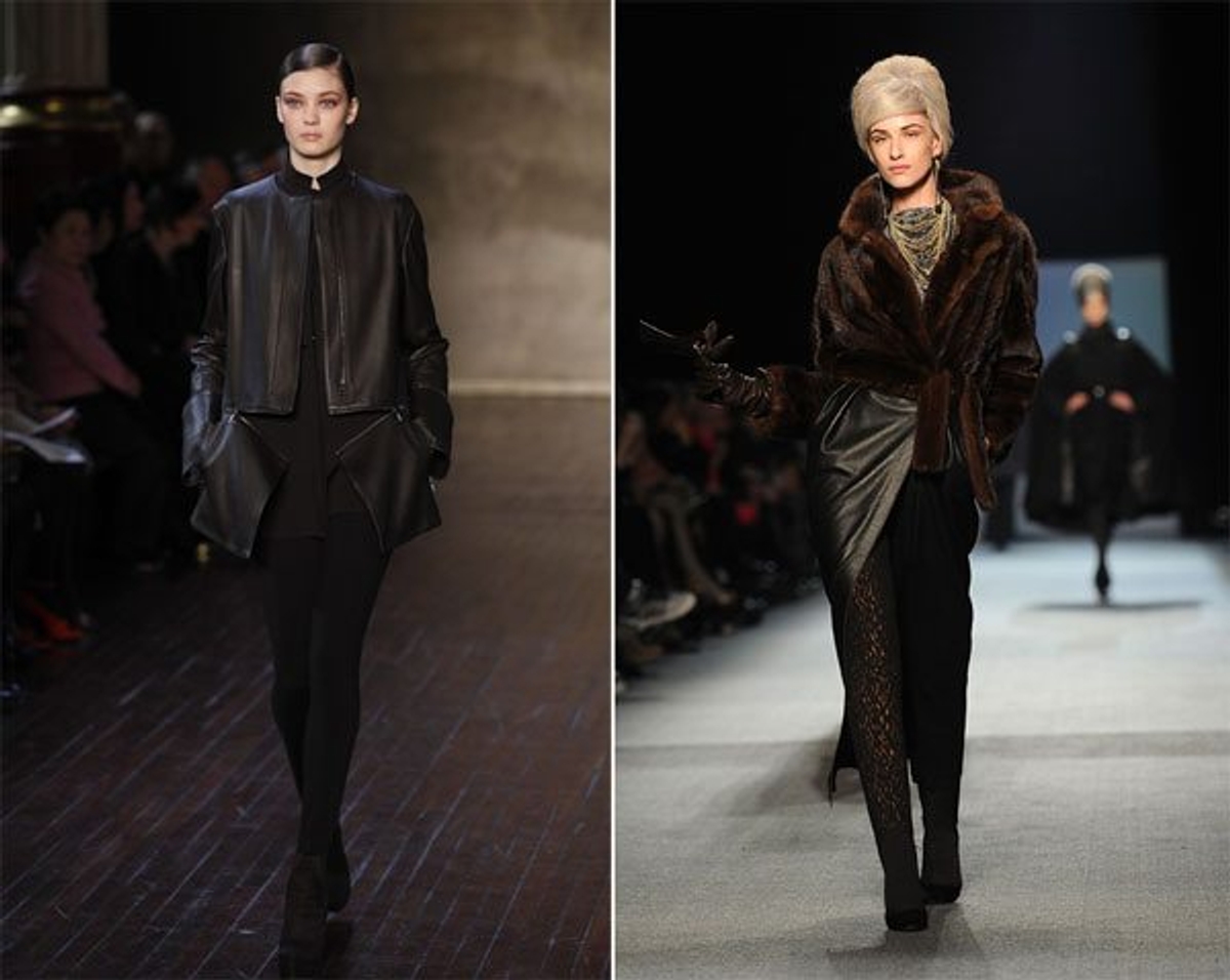 Left: Akris shot by Kristy Sparrow/Getty Images. Right: Jean Paul Gaultier shot by Dominique Charriau/Getty Images.