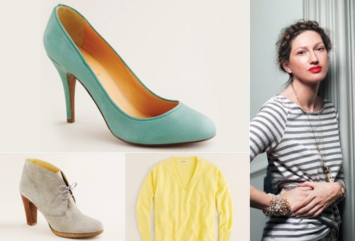 J.Crew shoes, $200, boots, $250, and sweater, $230.  Jeanna Lyons, J.Crew’s president and executive creative director.