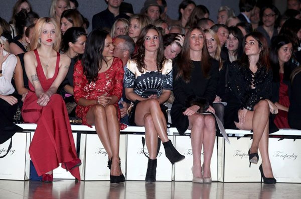 Peaches Geldof, Rosario Dawson, Pippa Middleton, guest, and Julia Restoin-Roitfeld at yesterday's Temperley show by Tim Whitby/Stringer
