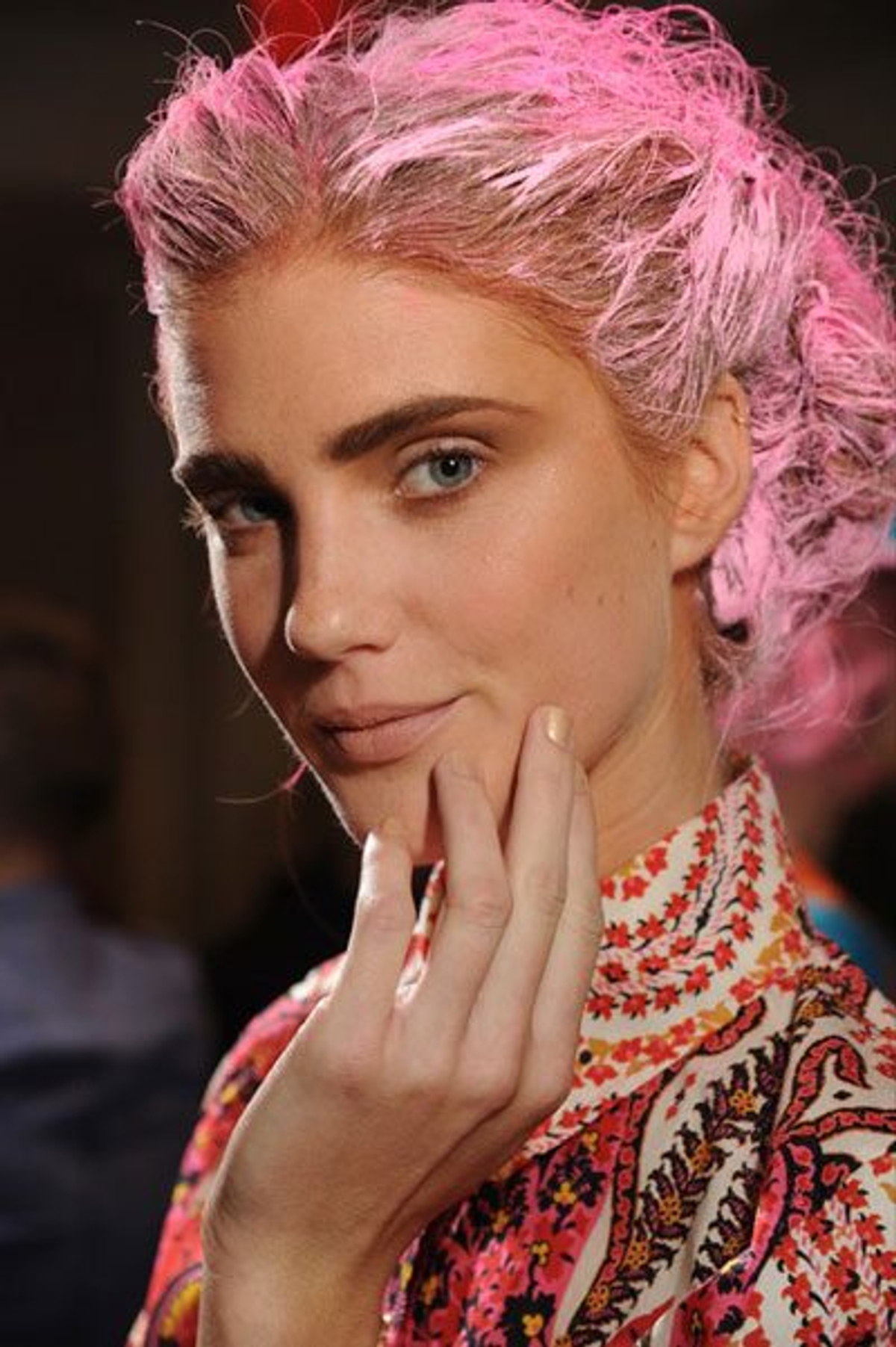 NYFW backstage beauty: Pink powdered hair and gold nails at Thakoon