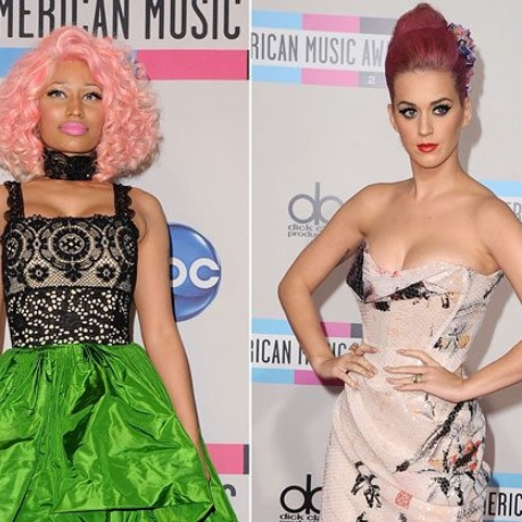 Bright lips, bold eyes, pink hair: Get Nicki Minaj and Katy Perry's AMA look!