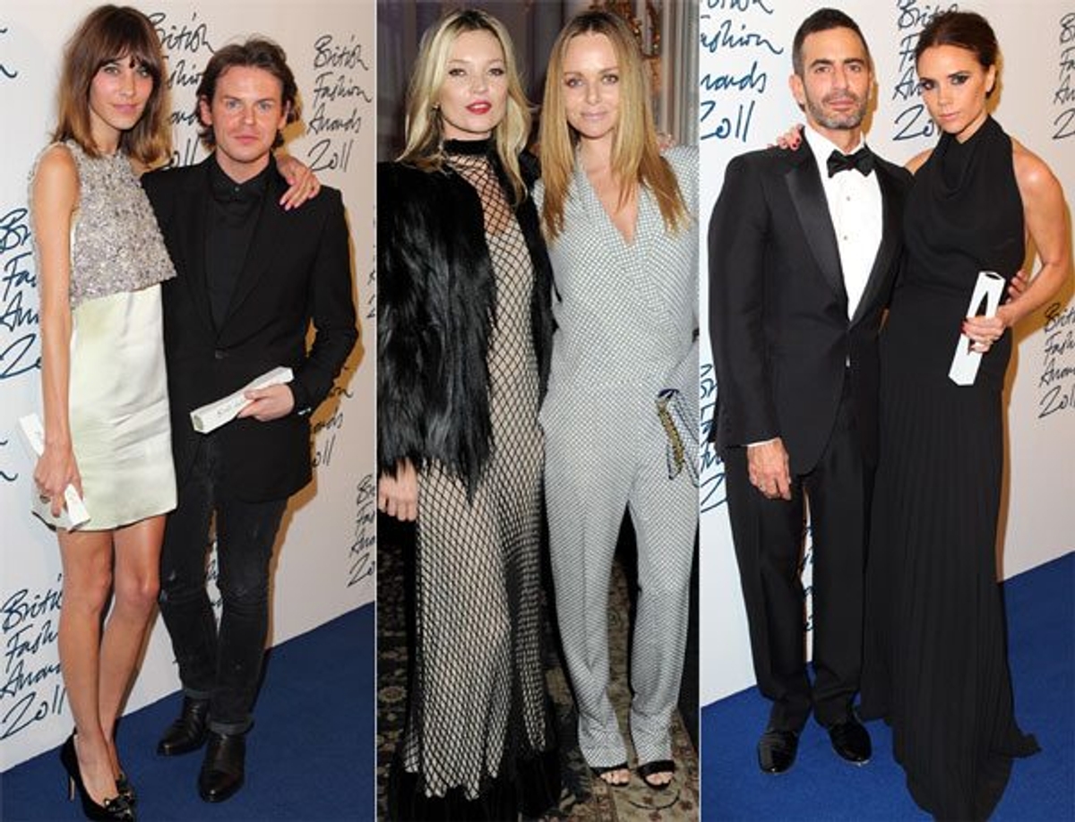 Left: Alexa Chung and Christopher Kane shot by Mike Marsland/Getty Images. Middle: Kate Moss and Stella McCartney shot by Dave M. Benett/Getty Images. Right: Marc Jacobs and Victoria Beckham shot by Mike Marsland/Getty Images