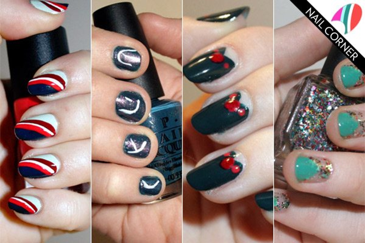 Nail Corner: A handful of holiday manicures including candy stripes, Hanukkah toys, and Christmas trees!