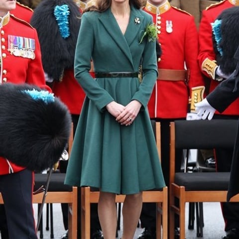 What lucky Irish soldiers! Kate Middleton wears green while handing out shamrocks on St. Patrick’s Day