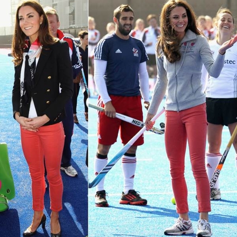 Coral jeans! Sneakers! Kate Middleton shows off her sporty side at London’s Olympic park