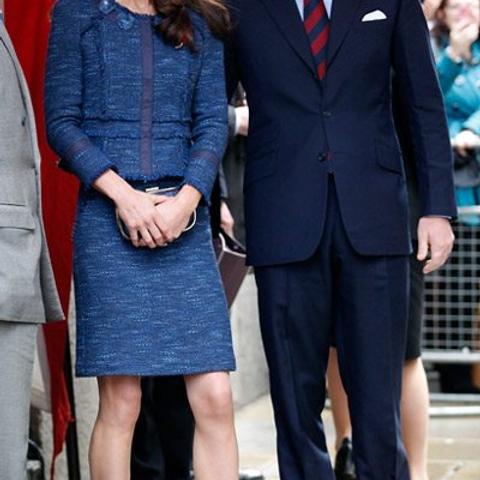 Kate Middleton returns to her penchant for blue suiting in a Rebecca Taylor metallic boucle number