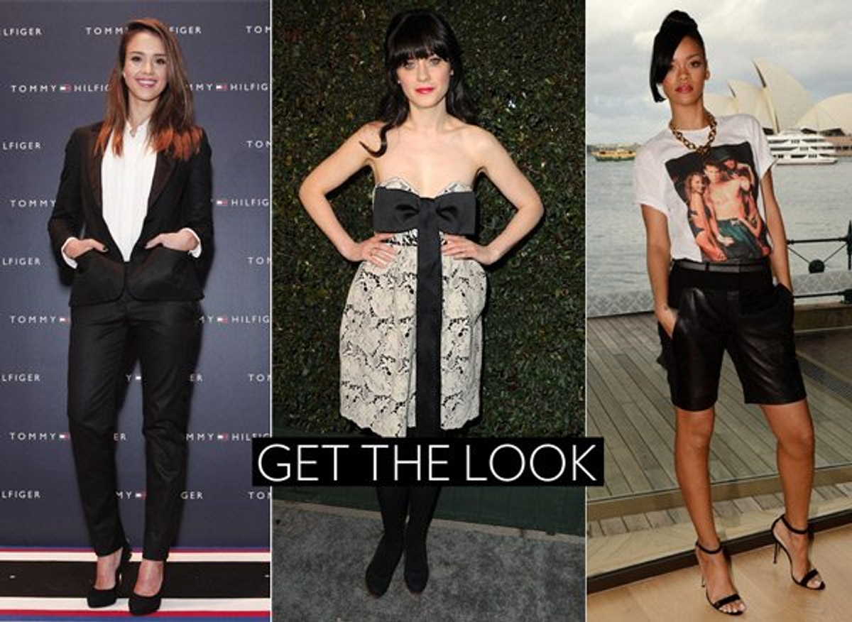 Left: Jessica Alba photography courtesy of Tommy Hilfiger. Middle: Zooey Deschanel shot by by Steve Granitz/WireImage. Right: Rihanna shot by Tracey Nearmy.