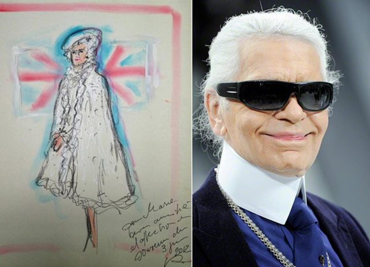 Left: Sketch via @KarlLagerfeld. Right: Photography by Peter Stigter.