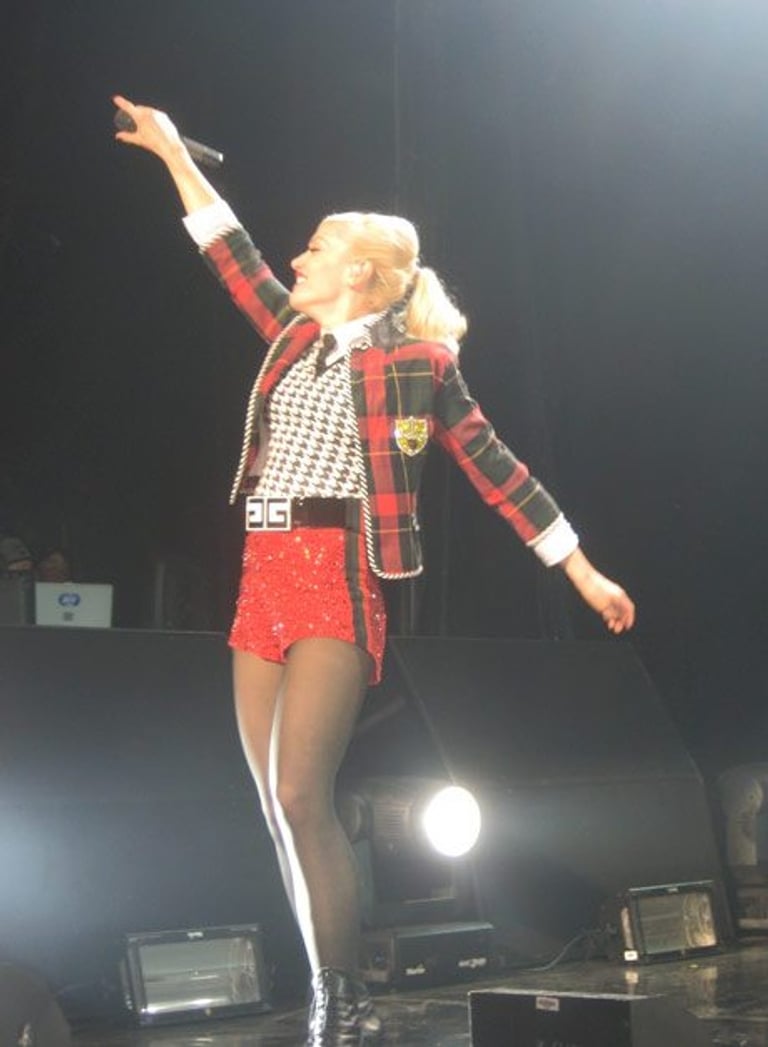 Gwen Stefani plaid and houndstooth On the eve of No Doubt's comeback, we look back at Gwen and the band's top 10 fashion moments (bindis, braces and all!)
