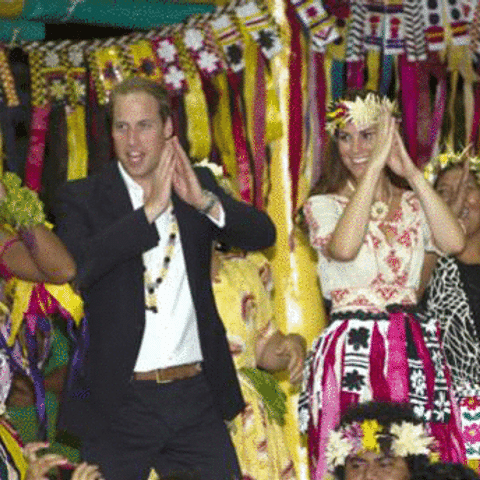 Kate Middleton and Prince William dance the night away in grass skirts and floral headdresses (oh, and Alice by Temperley!)