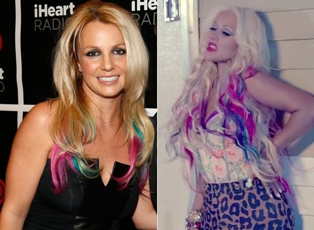 Britney Spears Christina Aguilara rainbow dip dye hair rivalry