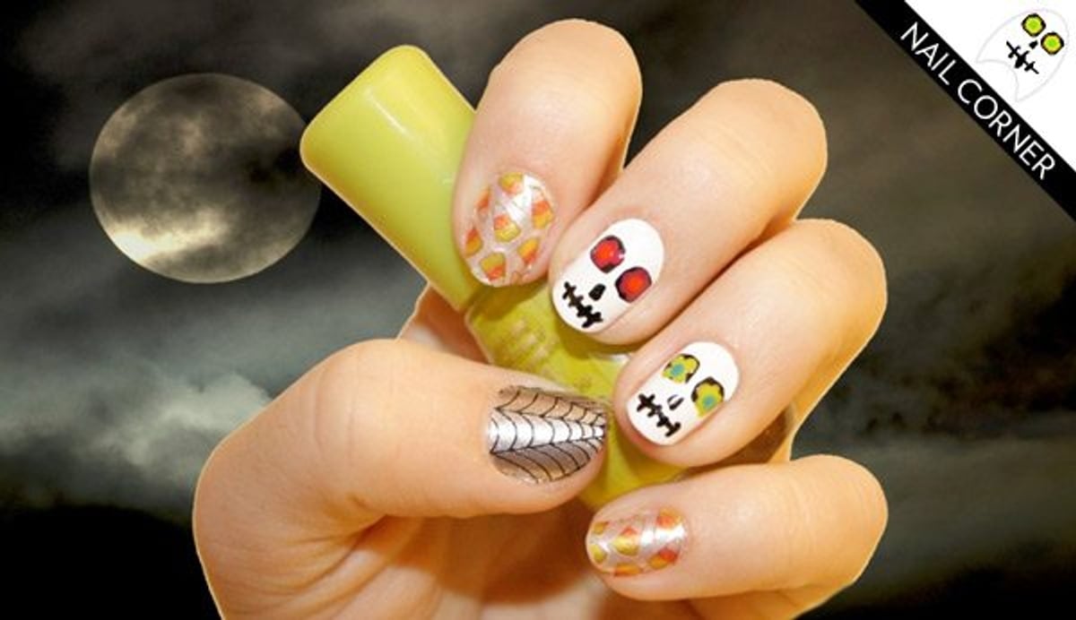 halloween nail art day of the dead skulls