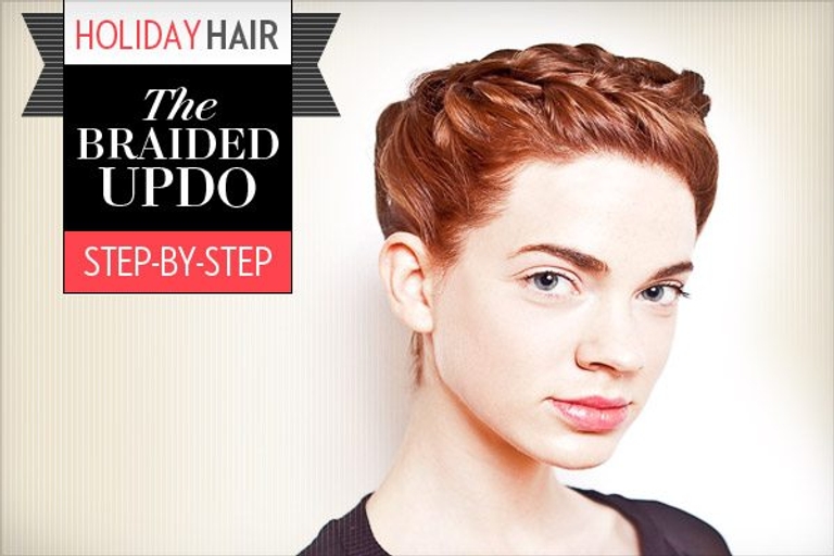 Holiday hair tutorial braid halo updo Holiday hair tutorial braid halo updo