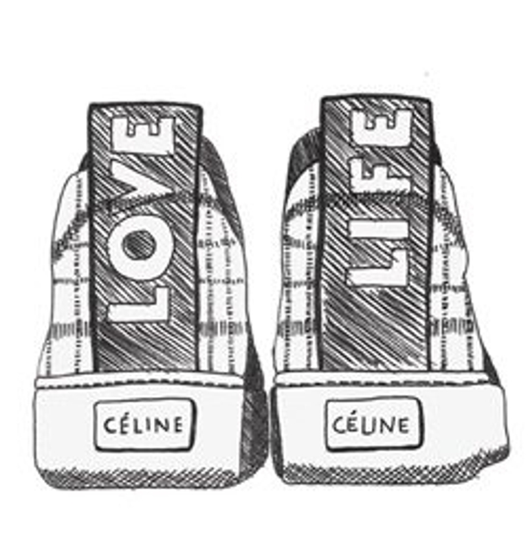 Céline’s Love Life sneakers, sketch by Cecilia Doan of Shit Bloggers Wear