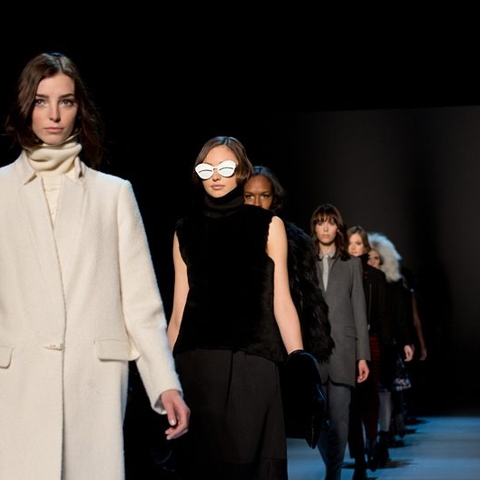 Pink Tartan Fall 2014: A blanket coat, fur pants and buffalo checks prove the perfect antidote to winter