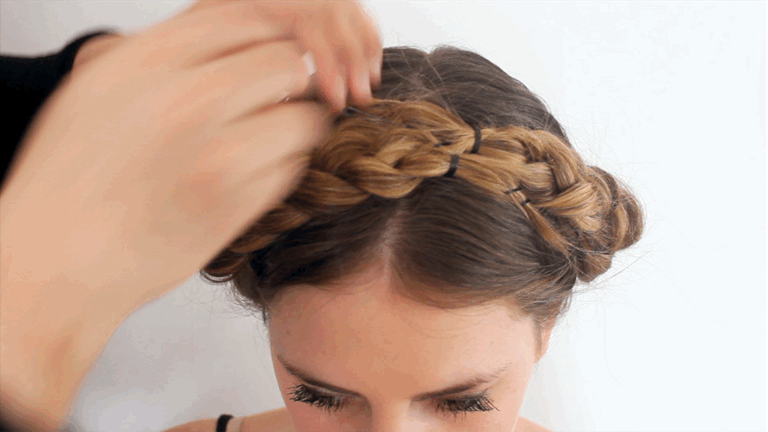 Master a braided crown once and for all with this Valentine's Day hair gif tutorial