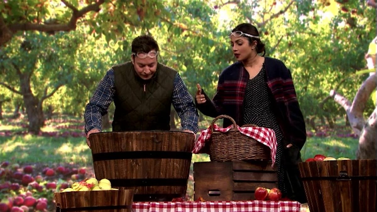 Watch Priyanka Chopra Bob for Apples With Jimmy Fallon