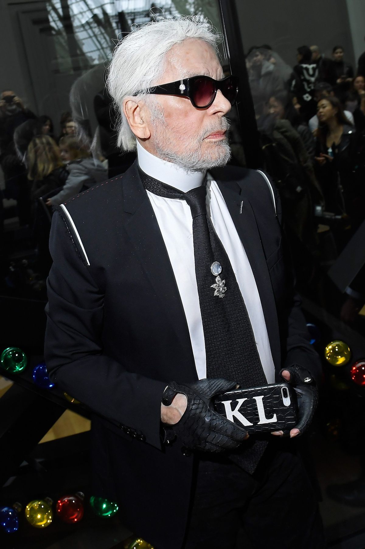 Karl Lagerfeld sports new beard in Paris.