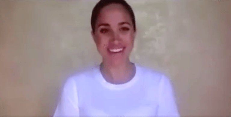 Meghan Markle Rocks a White Tee and Slick Bun for Zoom Call
