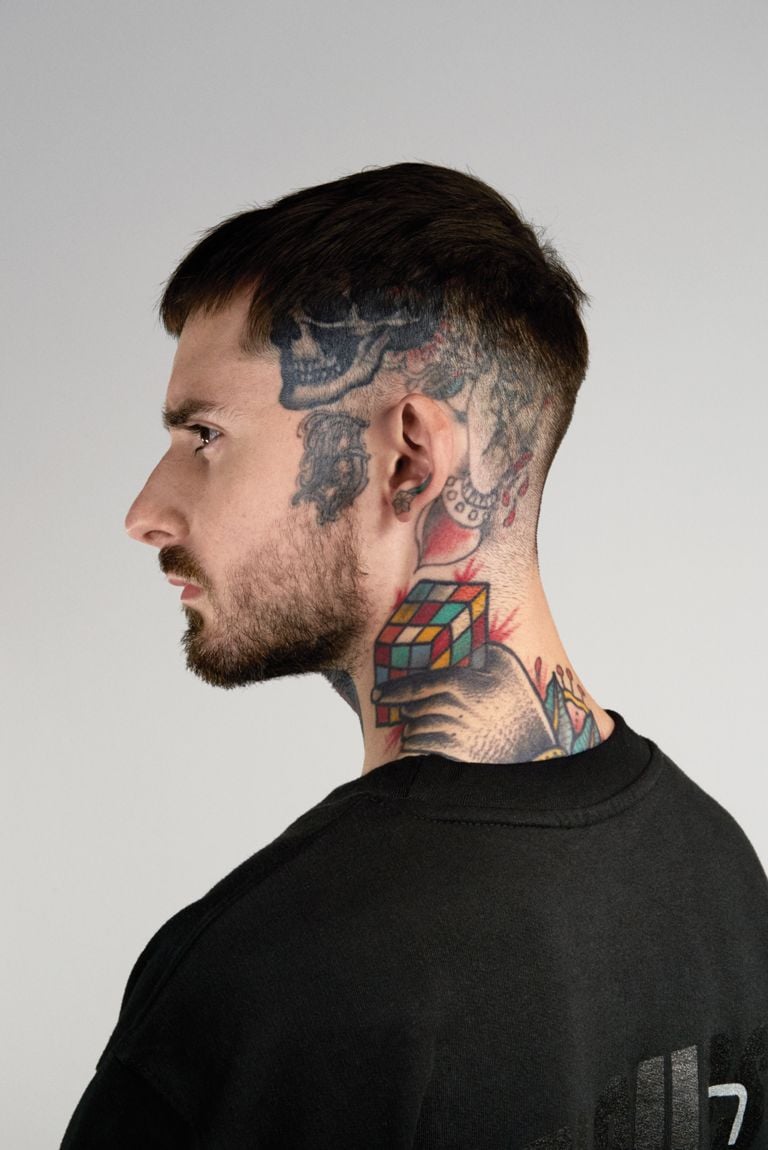 David Peyote neck tattoos