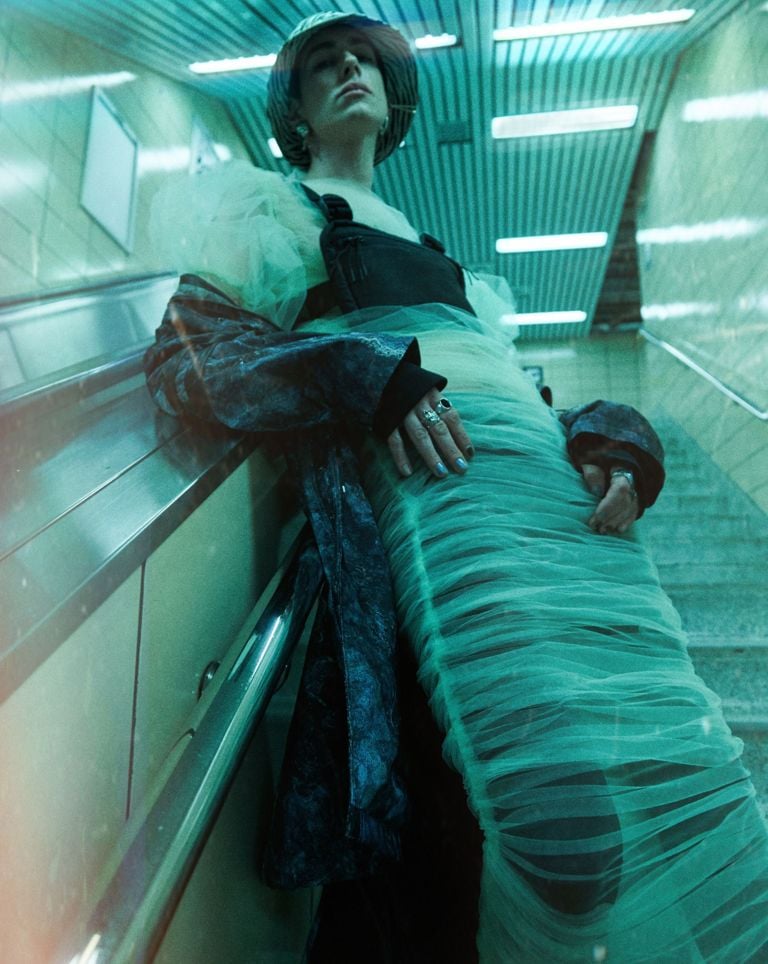 Man on escalator