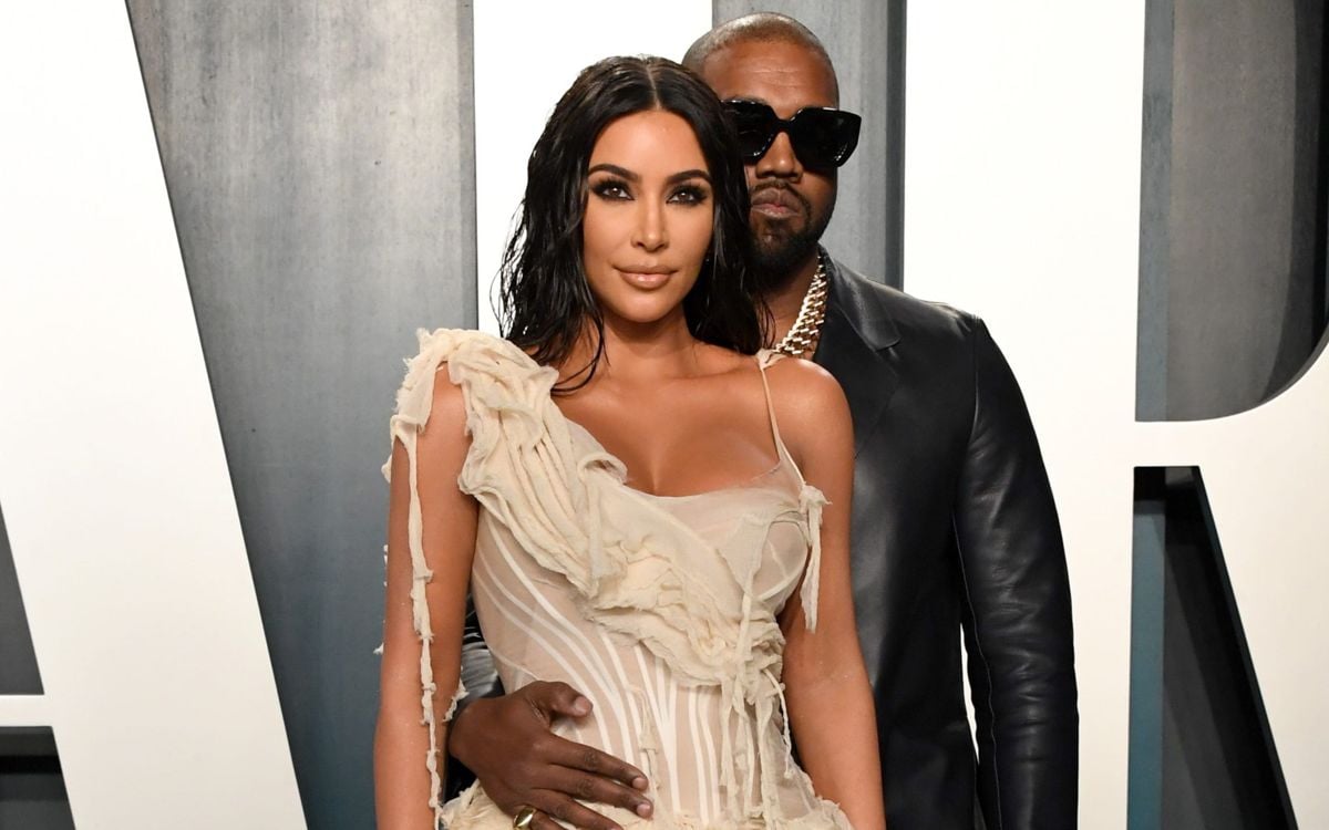 Kim Kardashian West and Kanye West at the 2020 Vanity Fair Oscar Party