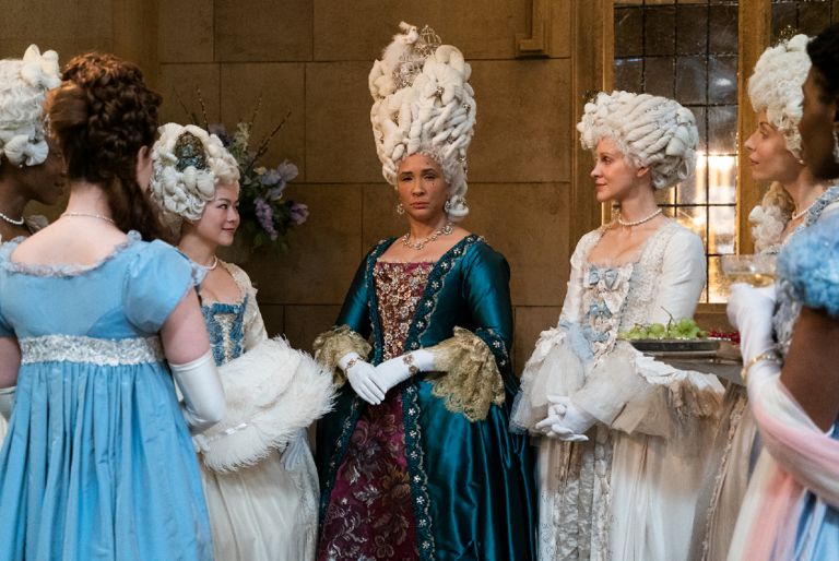 BRIDGERTON's GOLDA ROSHEUVEL as QUEEN CHARLOTTE in episode 108 of BRIDGERTON