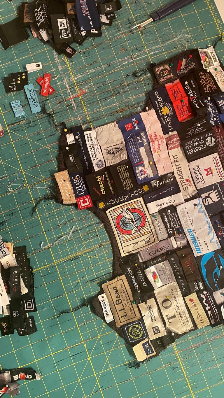 garment with tags stitched in