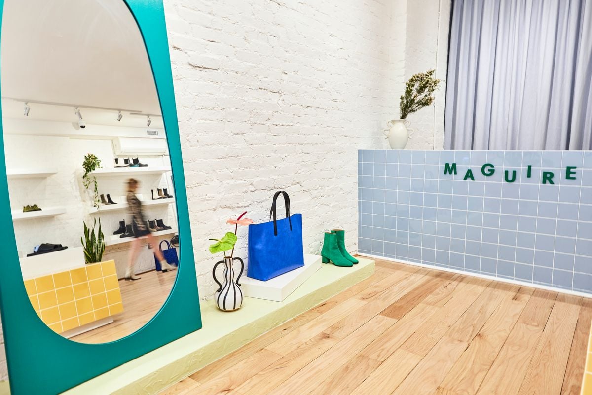Maguire store in NYC (mirror, handbag, shoes, and counter)