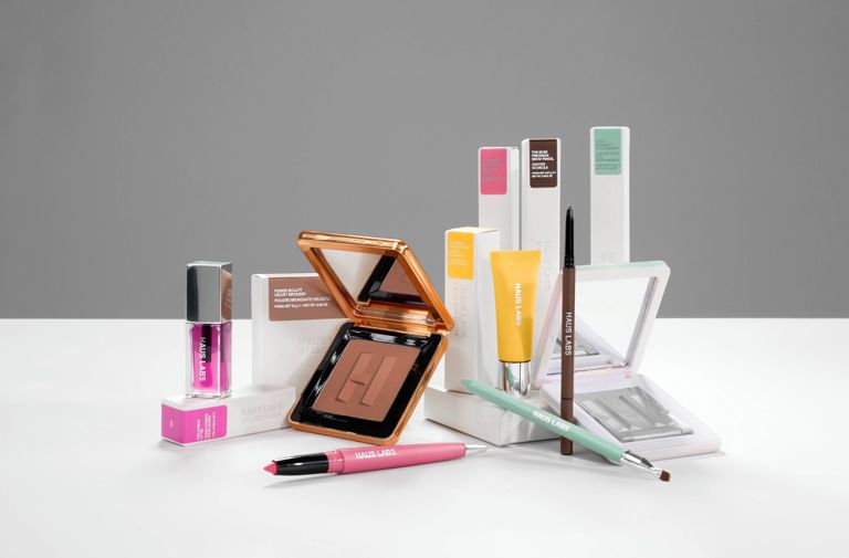 row of makeup on table
