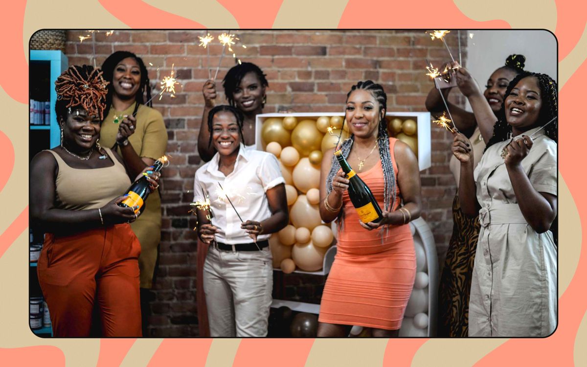 people celebrate inside a montreal curly hair salon