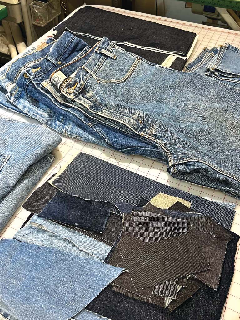 pieces of thrifted jeans