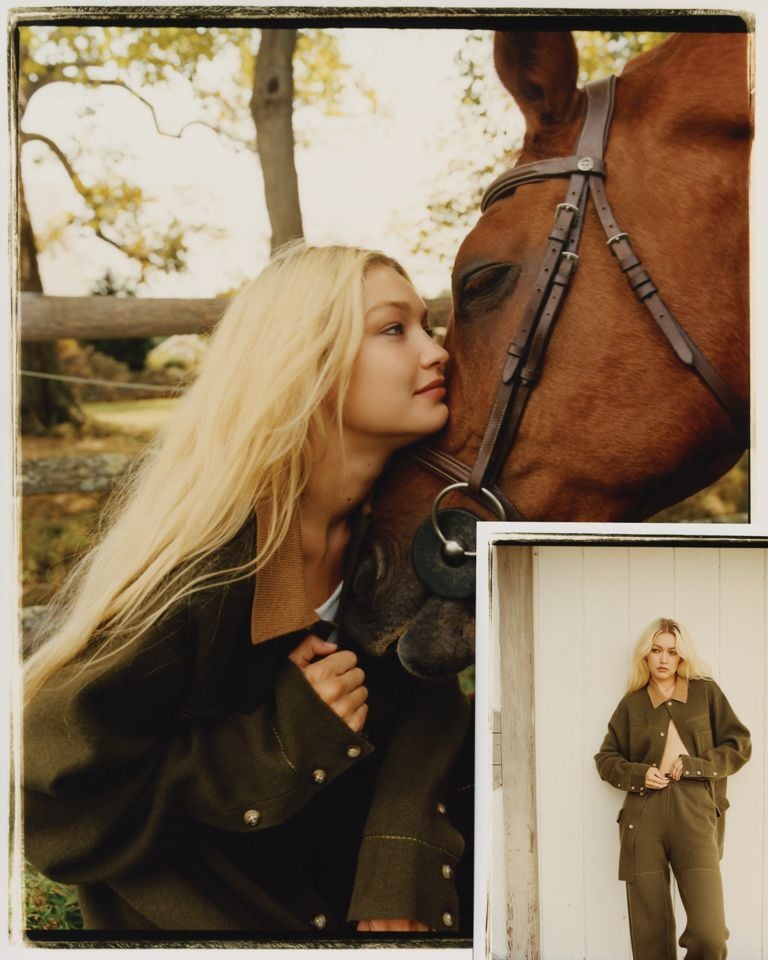 Gigi Hadid modelling her Workwear collection for Guest in Residence