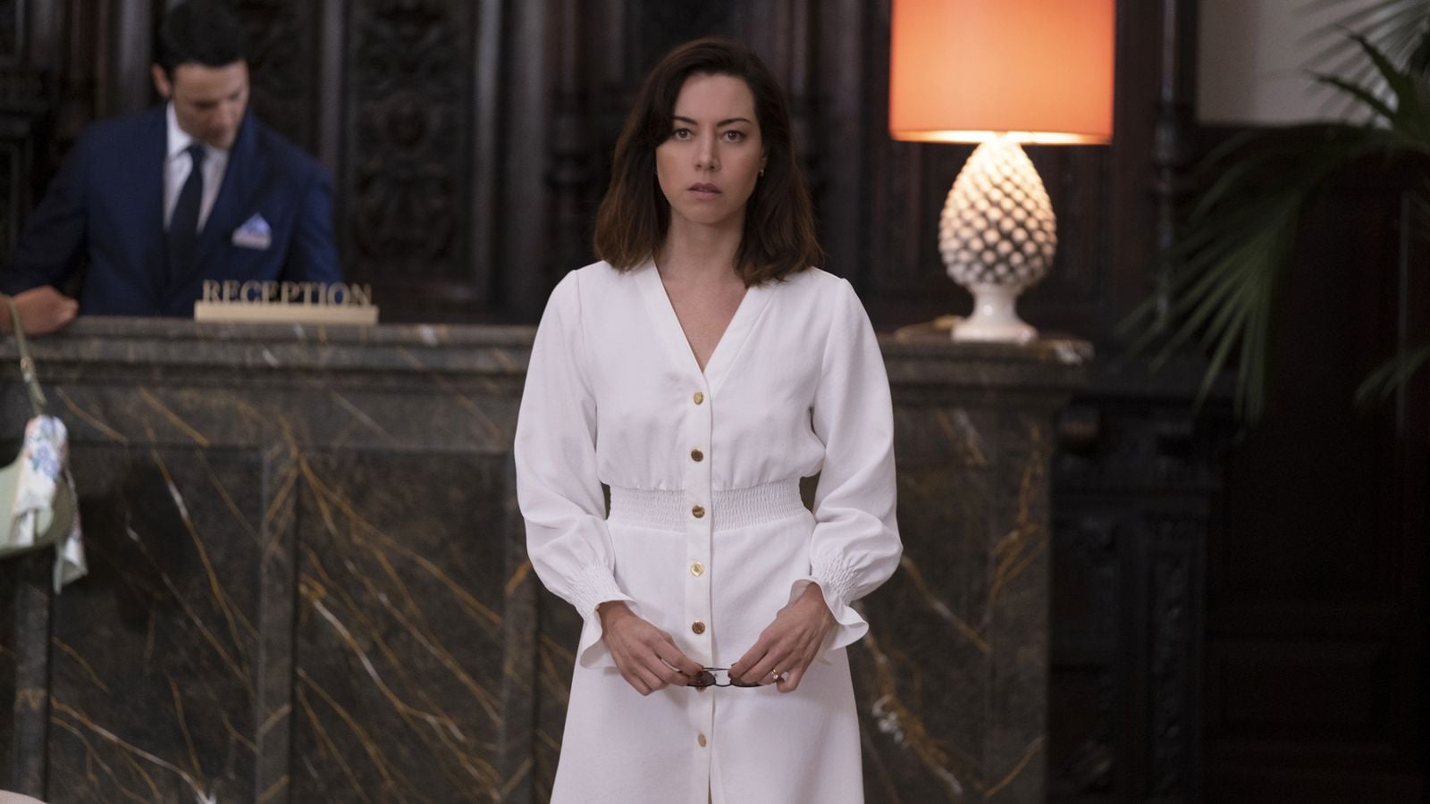 aubrey plaza white lotus green dress Aubrey Plaza's 'White Lotus' Outfits Give Strong Eurocore Vibes