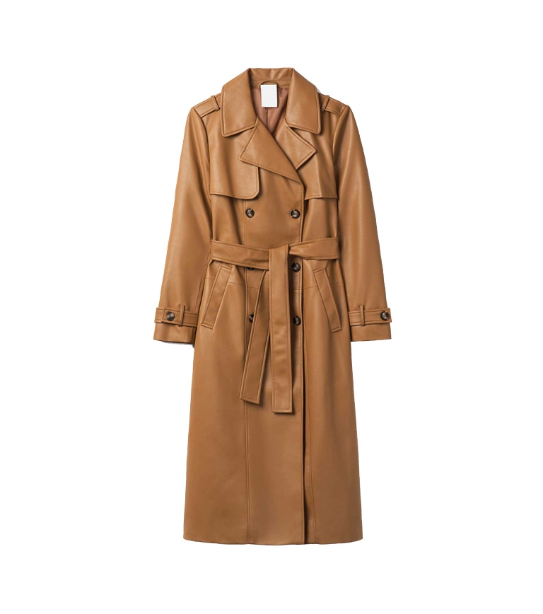 Noize Vegan Leather Trench Coat, latte dressing