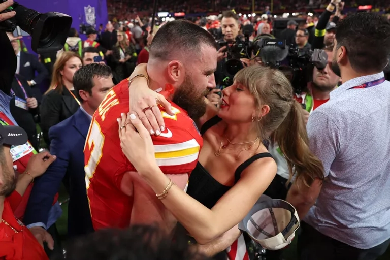 Taylor Swift and Travis Kelce at the 2024 Super Bowl