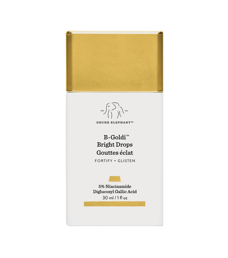 Drunk Elephant B-Goldi Bright Drops, alcohol and skin