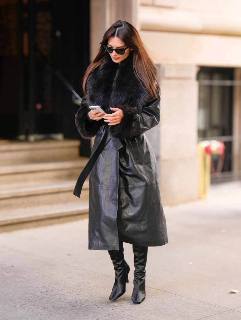 Emily Ratajkowski leather street style