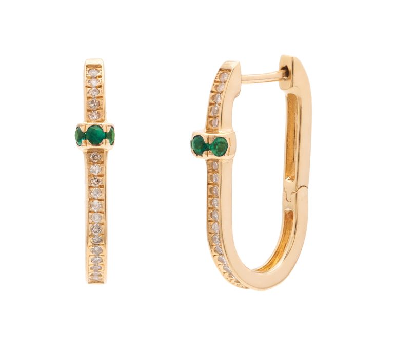 Leah Alexandra Emerald and Diamond Pavé U Hoops