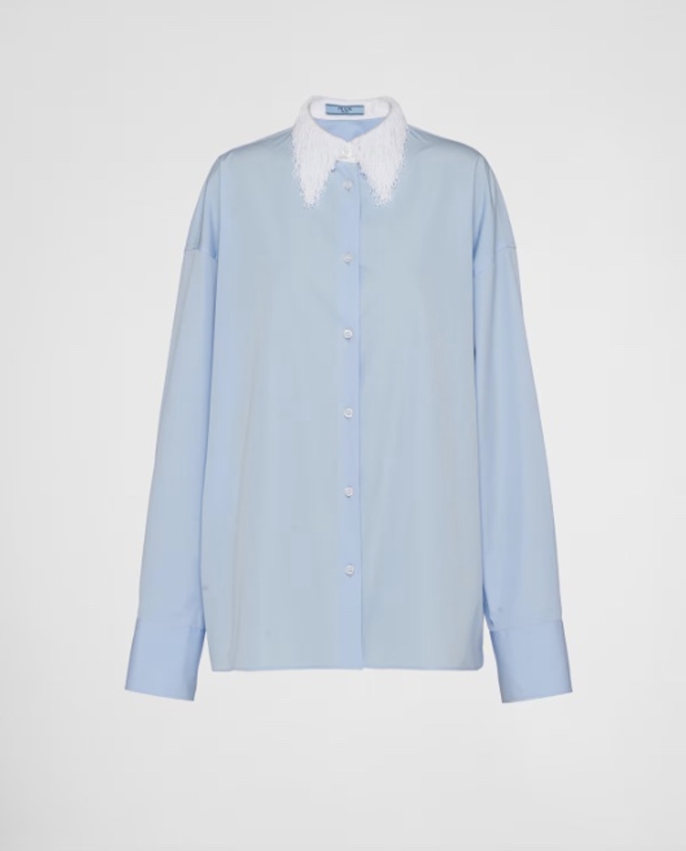 Prada Poplin Shirt with Fringed Collar