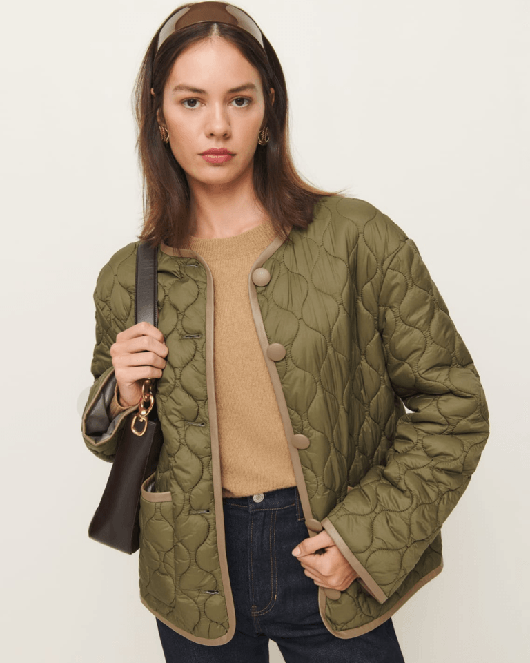 reformation jacket olive green
